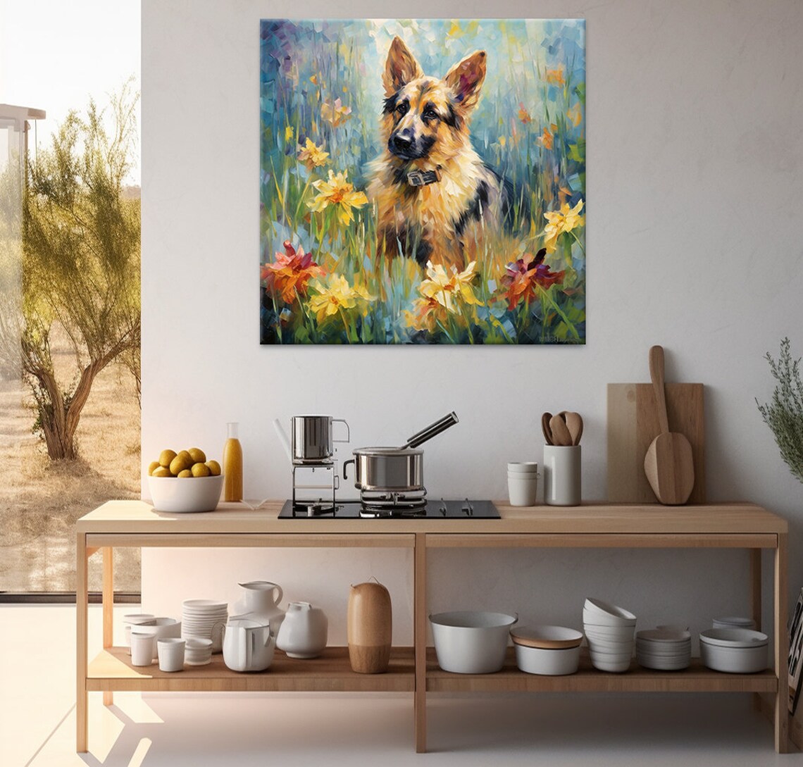 German Shepherd Dog Portrait In A Summer Flower Meadow Poster - Image 2