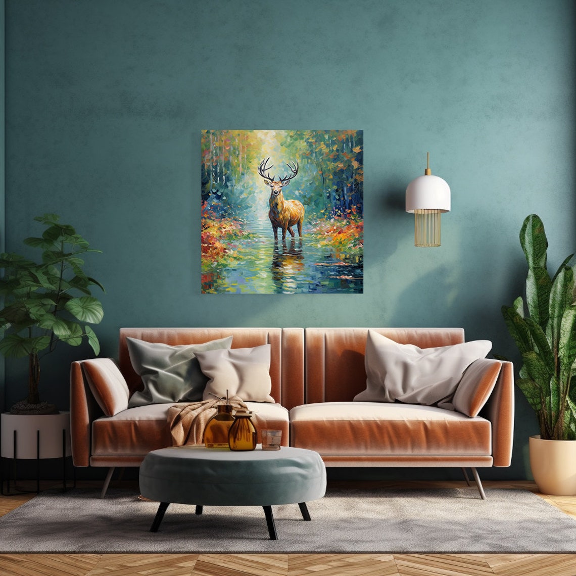 Majestic Stag With Antlers Standing In Forest River Light Poster - Image 3