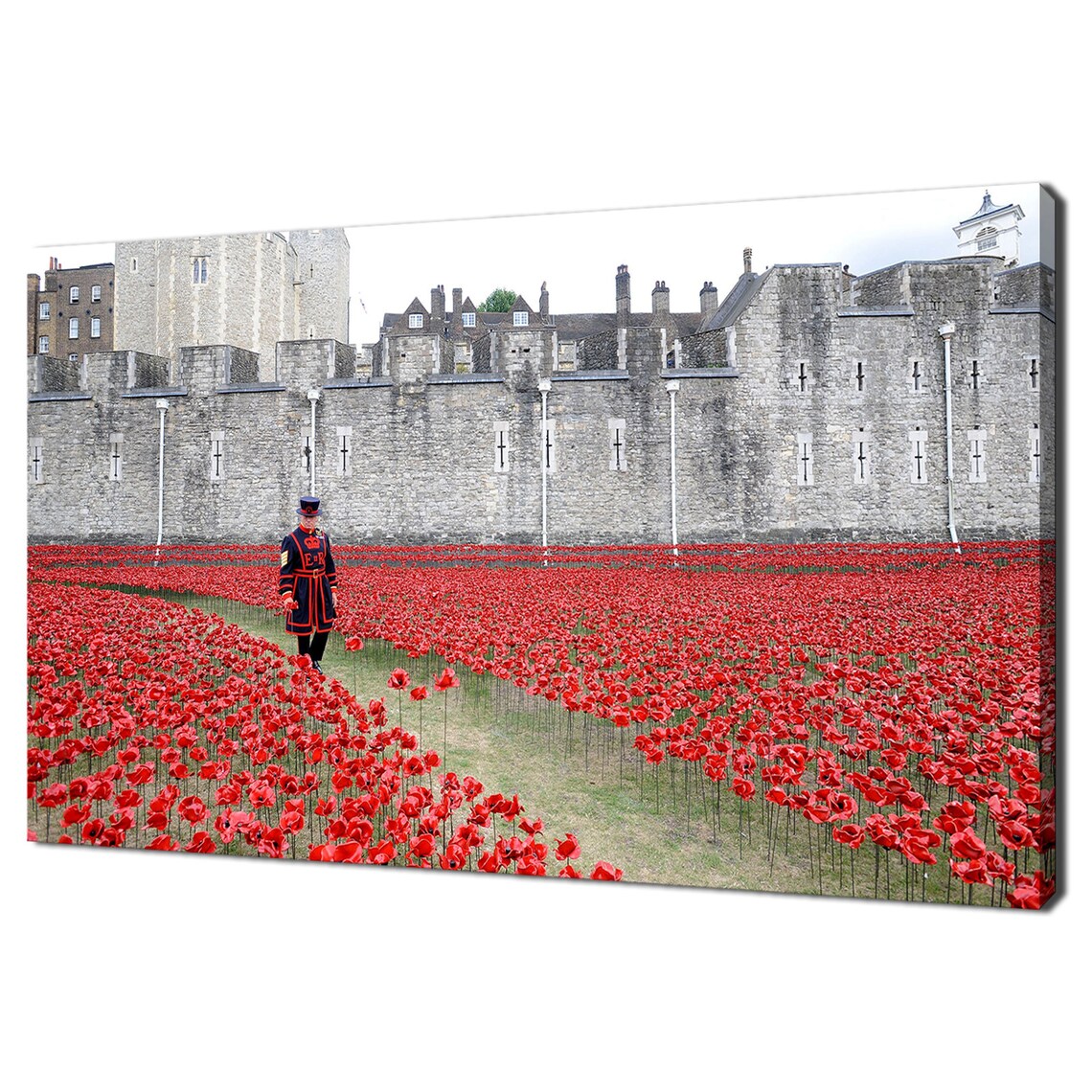 Tower Of London Red Poppy Tribute With Yeoman Warder Historic Poster