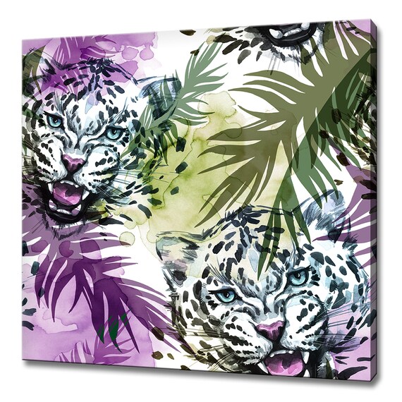 Leopard With Tropical Leaves, Modern Design Art Print