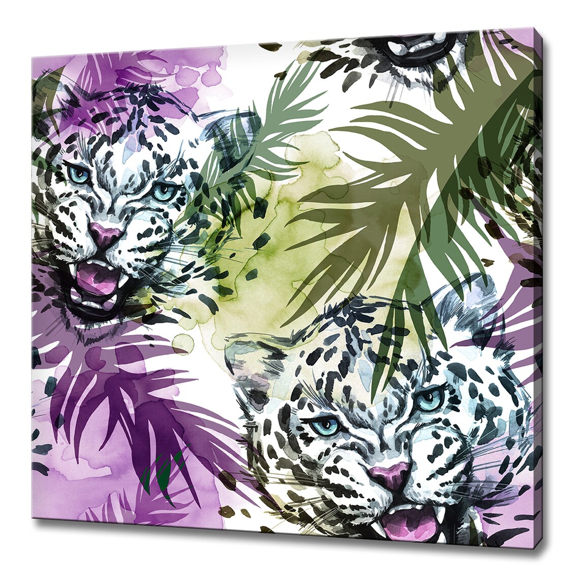 Leopard With Tropical Leaves, Modern Design Art Print