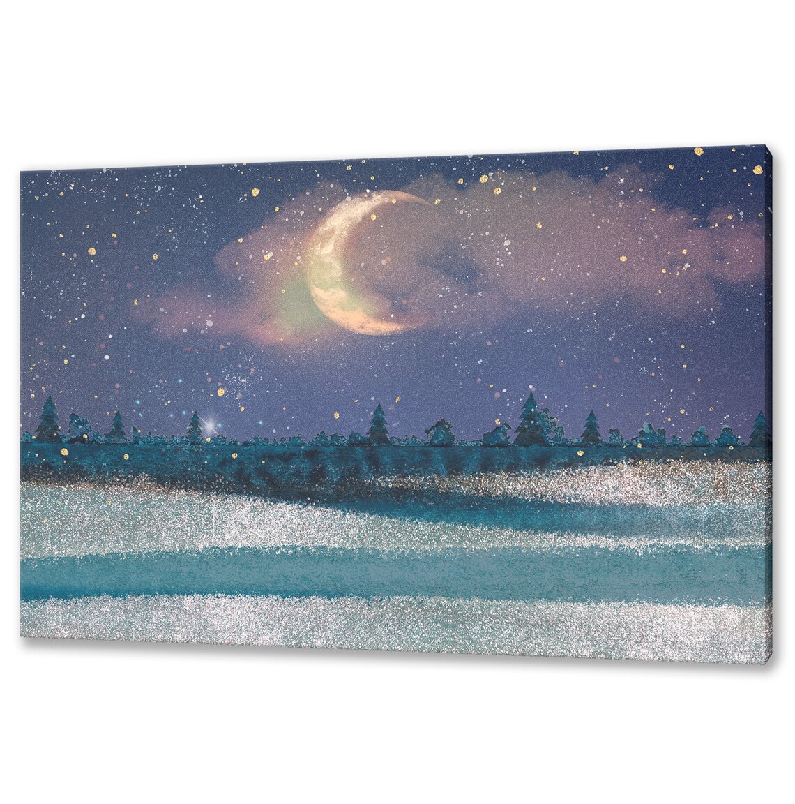 Night Sky With Moon, Modern Design Wall Art Print