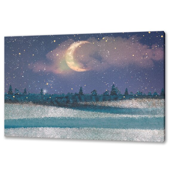 Night Sky With Moon, Modern Design Wall Art Print