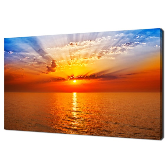 Orange Sunrise In The Sea, Modern Coastal Art Print