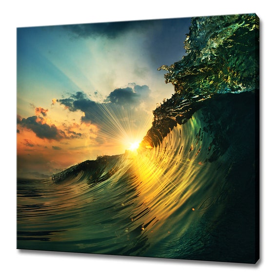 Beautiful Ocean Surfing Wave At Sunset Seascape Modern Design Home Decor Print Wall Art Picture Wall Hanging