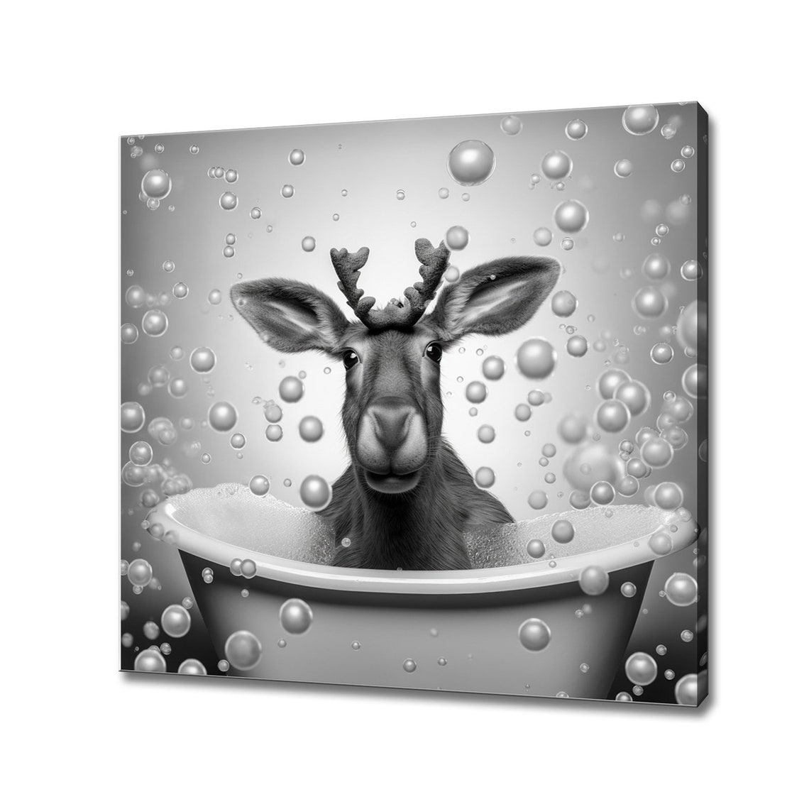 Funny Moose In Bubble Bath Black And White Bathroom Humor Wall Art