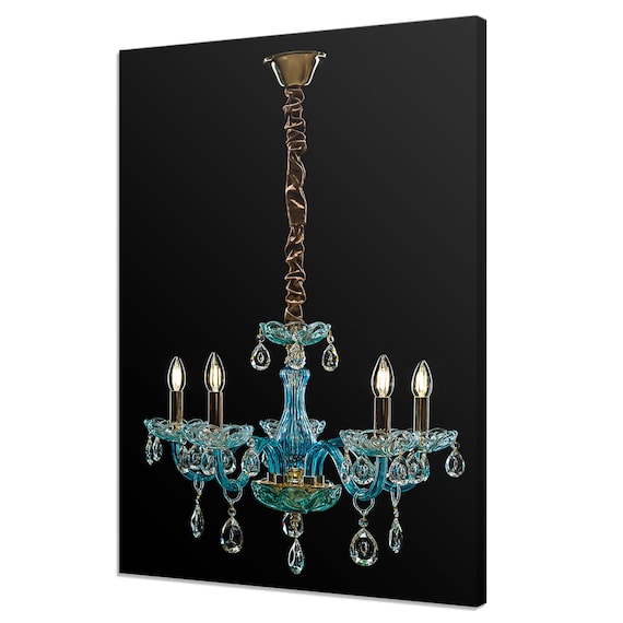 Contemporary Blue Glass Crystal Chandelier Modern Design Home Decor Print Wall Art Picture