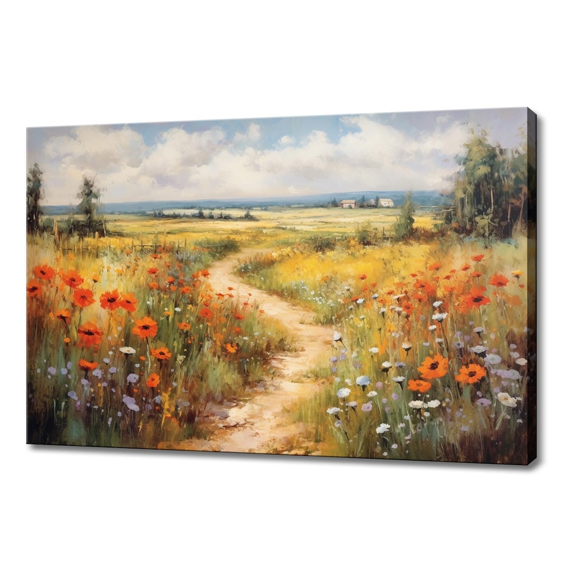 Red Poppy Wildflower Meadow Dirt Path Countryside Vintage Art Poster