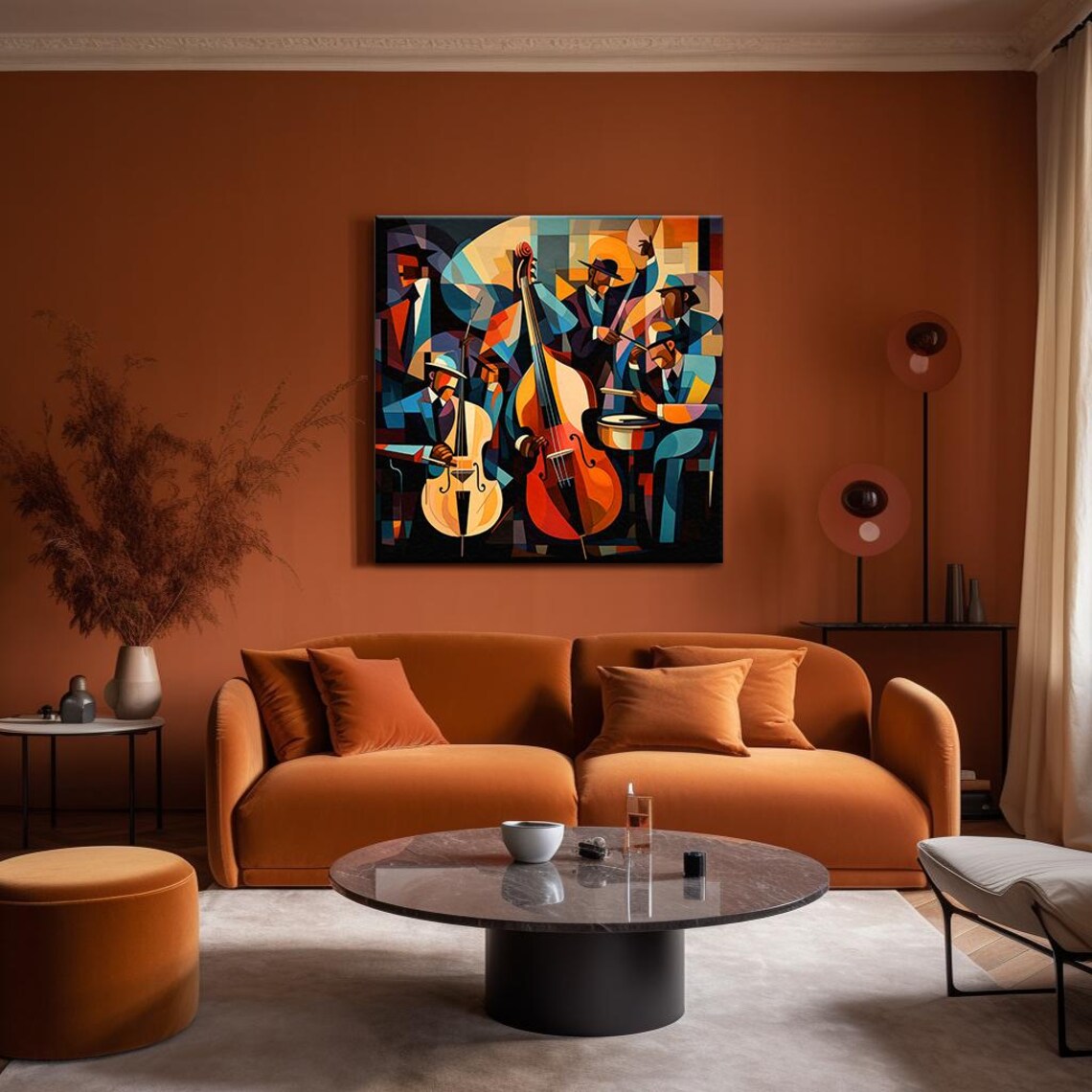 Cubist Jazz Band Double Bass Drums Colorful Abstract Music Poster - Image 4