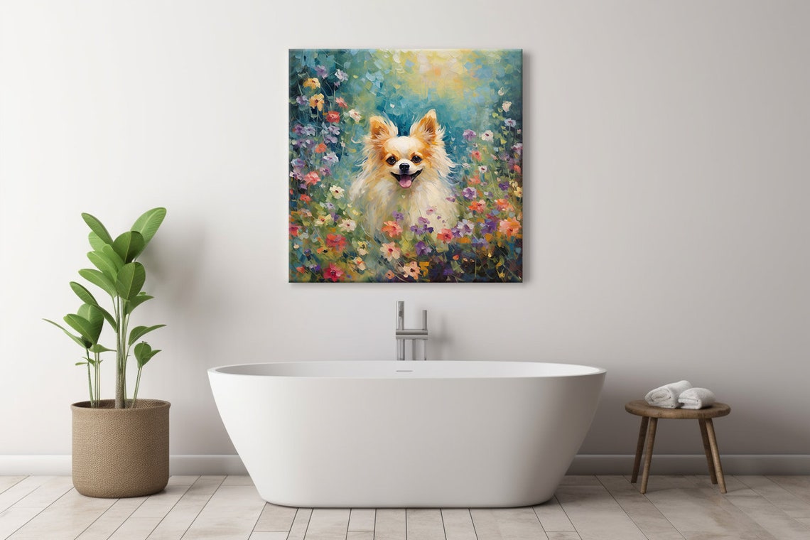 Cute Chihuahua In Flowers Field Print Gift For Chihuahua Dog Lover Colourful Dog Portrait Painting Print Dog Pet Wall Art - Image 4