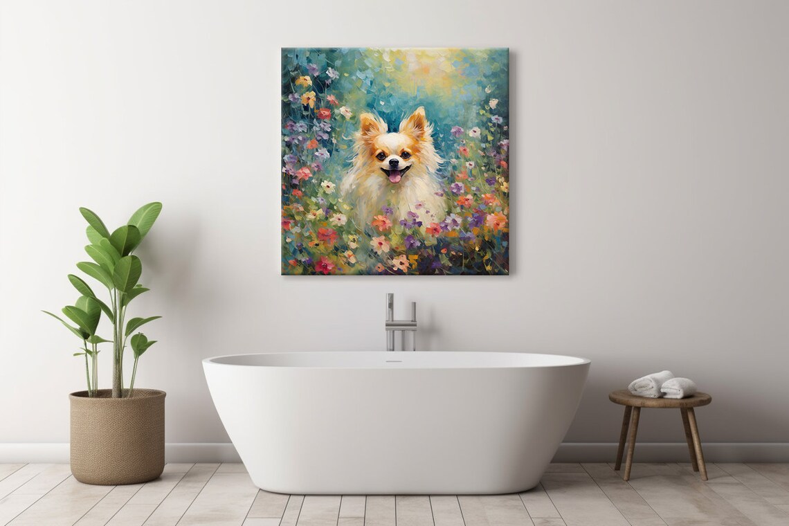 Happy Long Haired Chihuahua in Wildflower Field Oil Painting Poster - Image 4