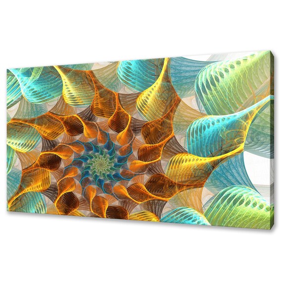 Orange Blue Green Yellow Mystical Fractal Spirals Modern Design Home Decor Print Wall Art Picture