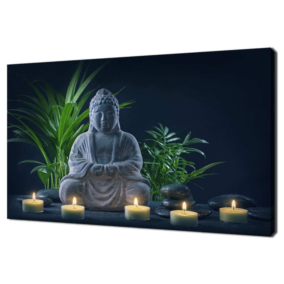 Stone Buddha Statue With Lit Candles Zen Spa Serene Meditation Wall Poster