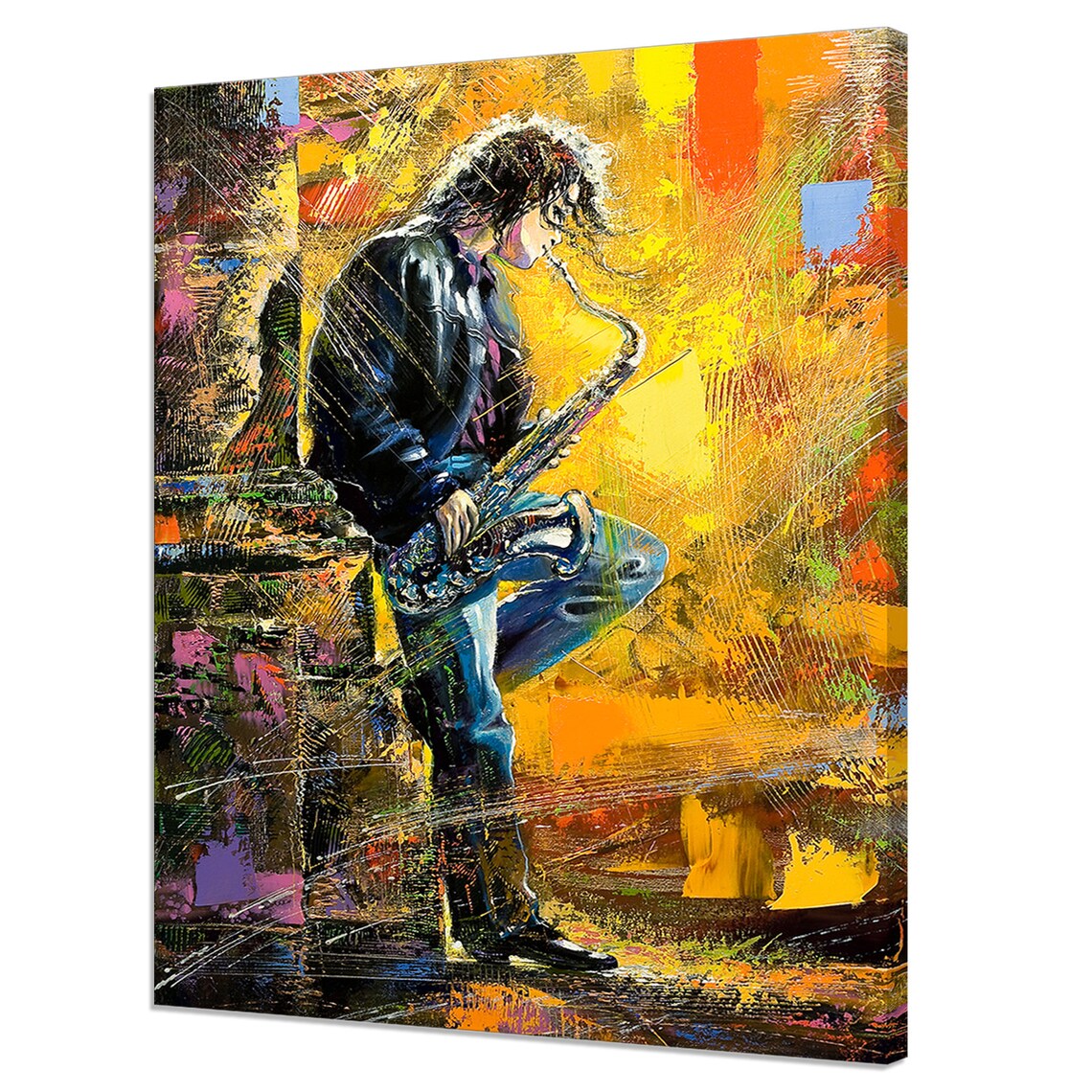 Young Musician Playing Saxophone, Modern Wall Art Print