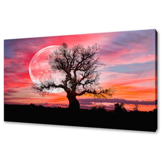The Lonely Tree With Sunset Moon, Modern Design