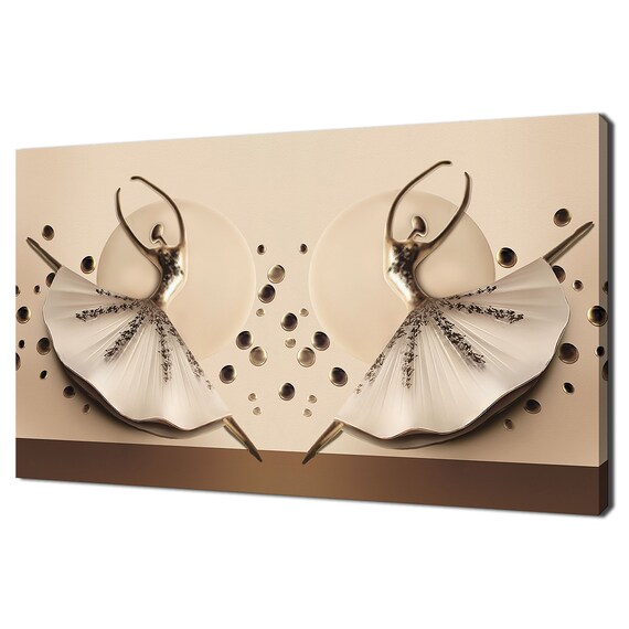 Golden Ballerina Dancers Abstract Shell Skirt Cream Art Deco Wall Poster