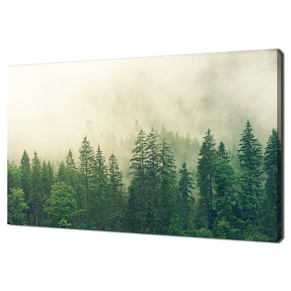 Green Misty Foggy Forest Trees Mountains Modern Design Home Decor Print Wall Art Picture