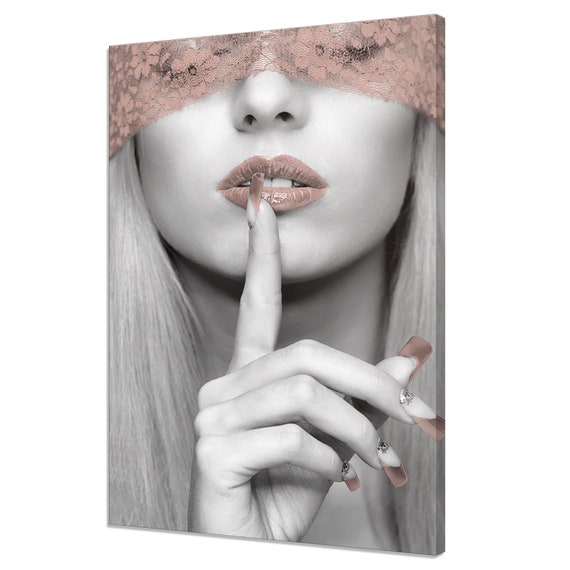 Woman With Peach Pink Nails Lips Shhhh Fashion Sexy Modern Design Home Decor Print Wall Art Picture