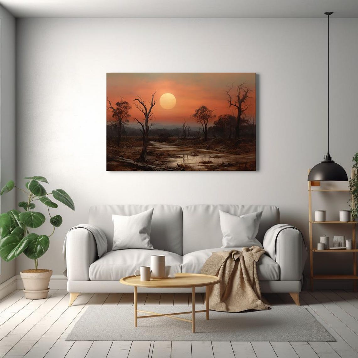 Red Sunset Over Wetlands Barren Trees Reflecting River Vintage Poster - Image 2