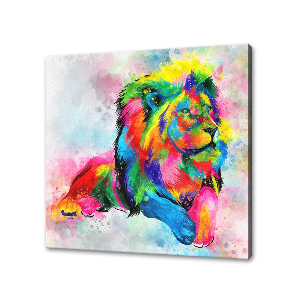 Rainbow Colorful Lion Watercolor Splash Wild Animal Art Wall Poster