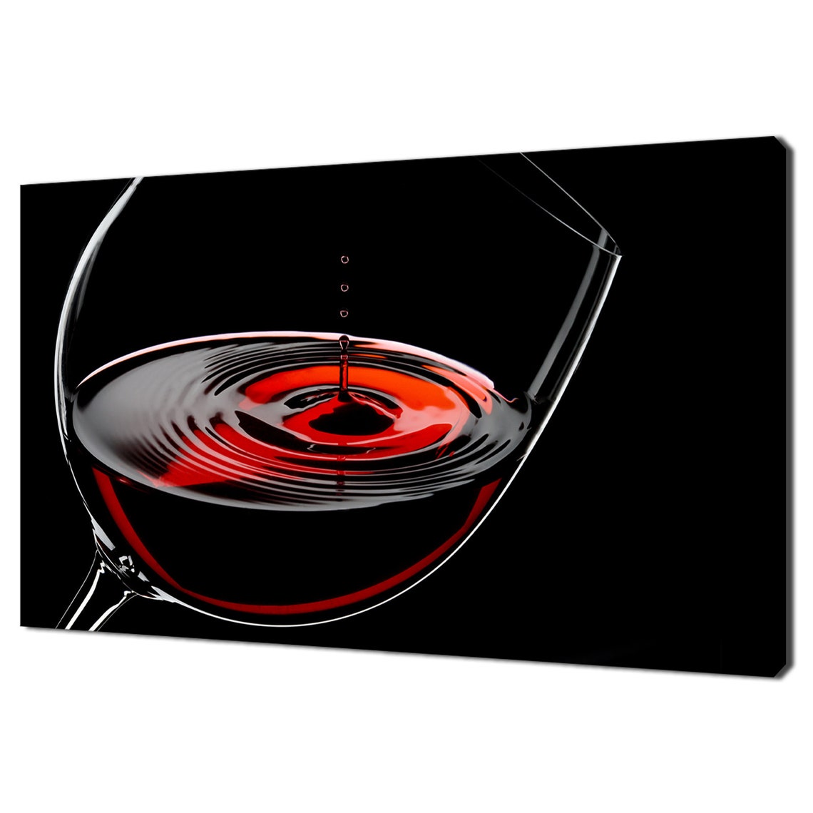 Red Wine Glass Drop Ripples Close Up Black Background Photo Poster