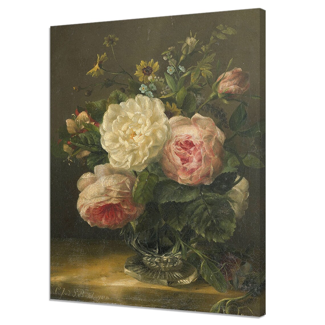Peony Roses in Vase, Dark Moody Vintage Art Print