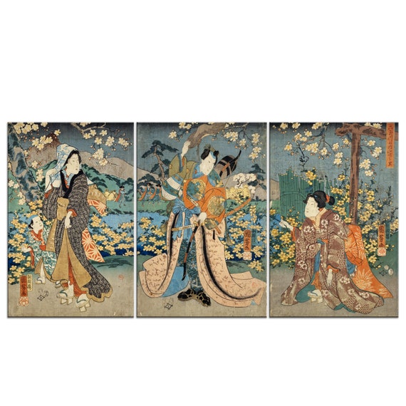 Uchiyamabuki No Sato On The Rokutamagawa River Utagawa Kuniyoshi 3 Panels Modern Print Wall Art Home Decor