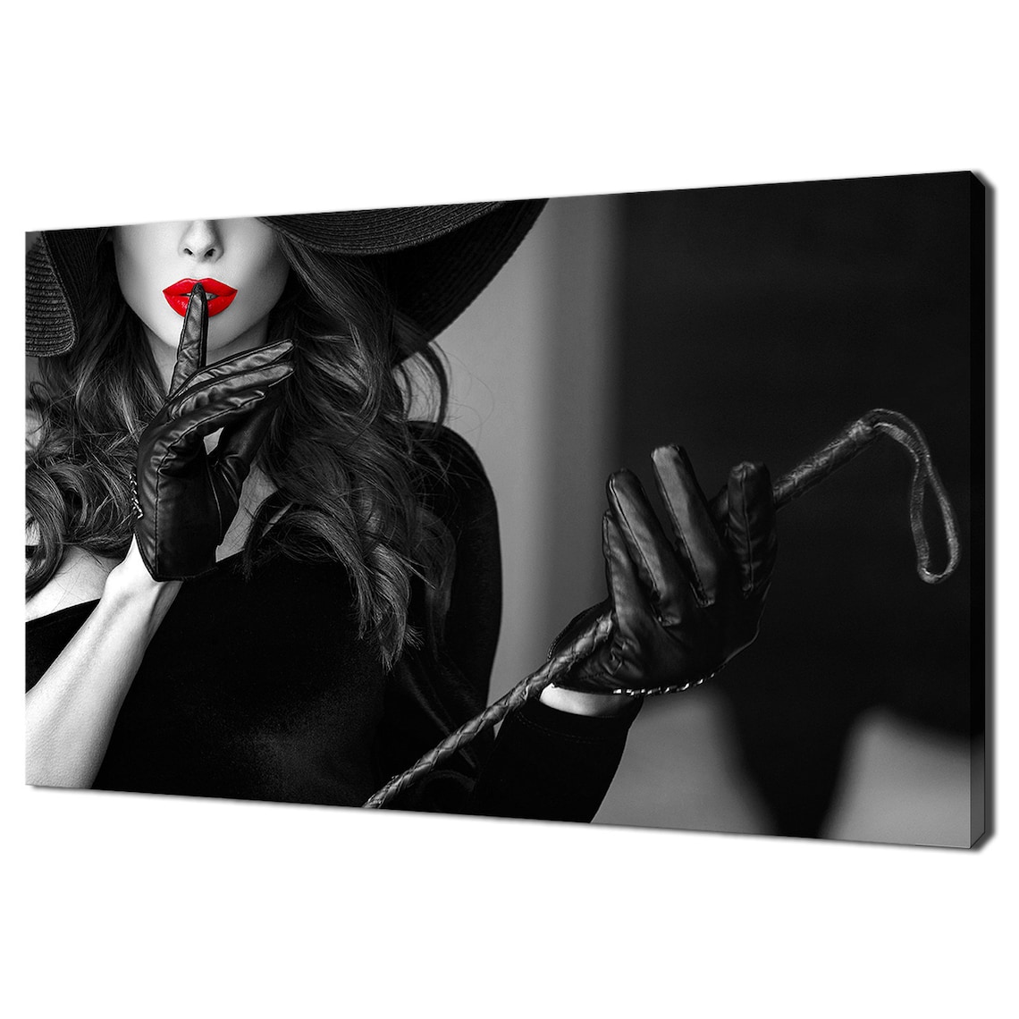 Mysterious Woman In Black Wide Hat Red Lips Noir Art Photography Poster