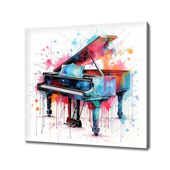 Grand Piano Watercolor Colorful Paint Splash Music Room Decor Art Print