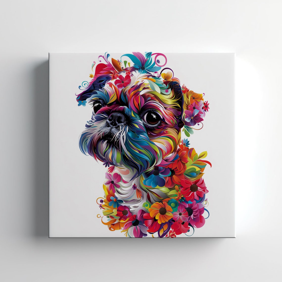 Colourful Terrier Puppy Dog Floral Print Gift For Dog Lover Colourful Dog Portrait Painting Print Dog Pet Wall Art