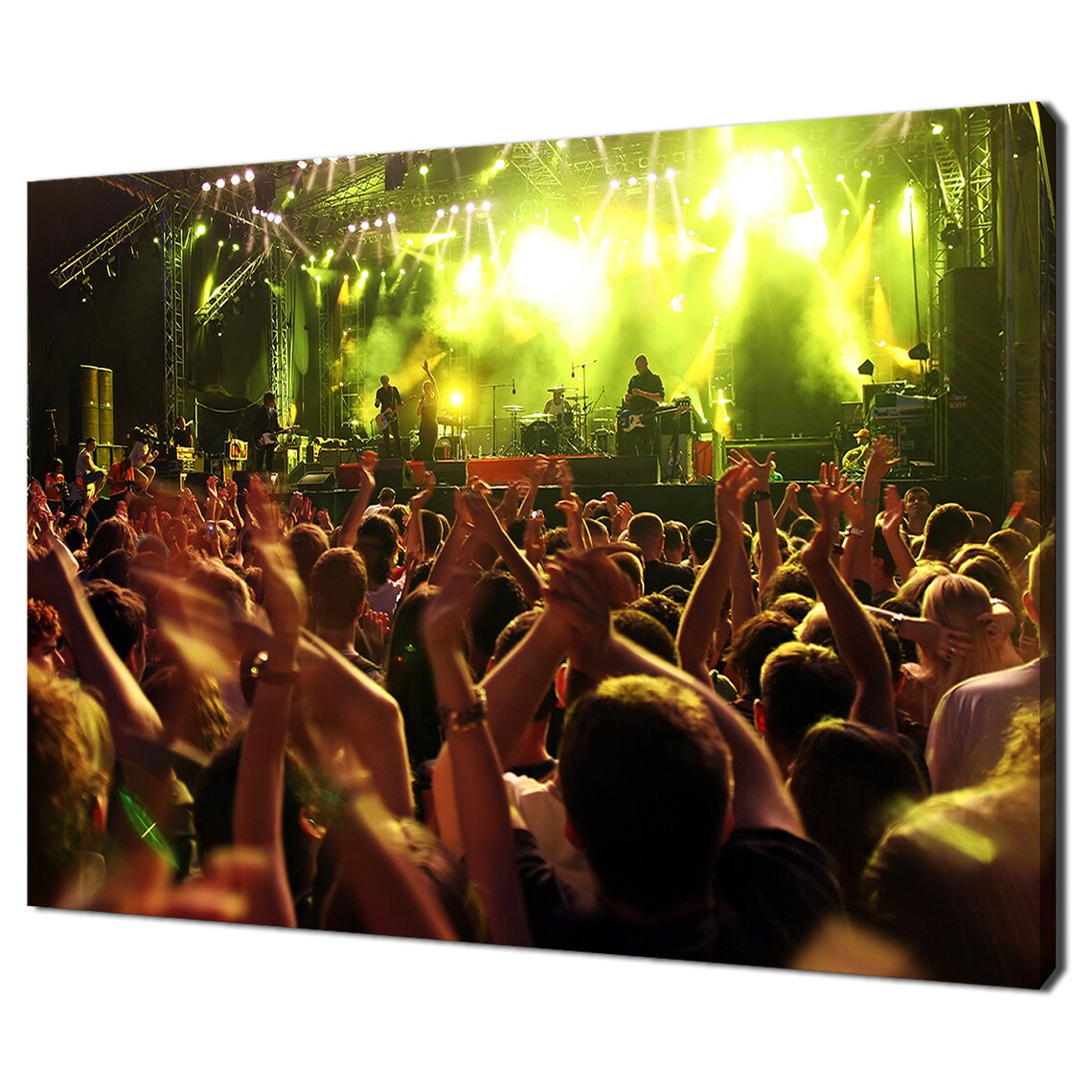 Rock Concert Cheering Crowd Stage Green Lights Music Festival Wall Art