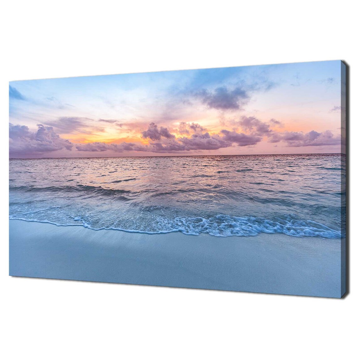 Blue Pink Sunset Over Ocean Beach Seascape Art Print