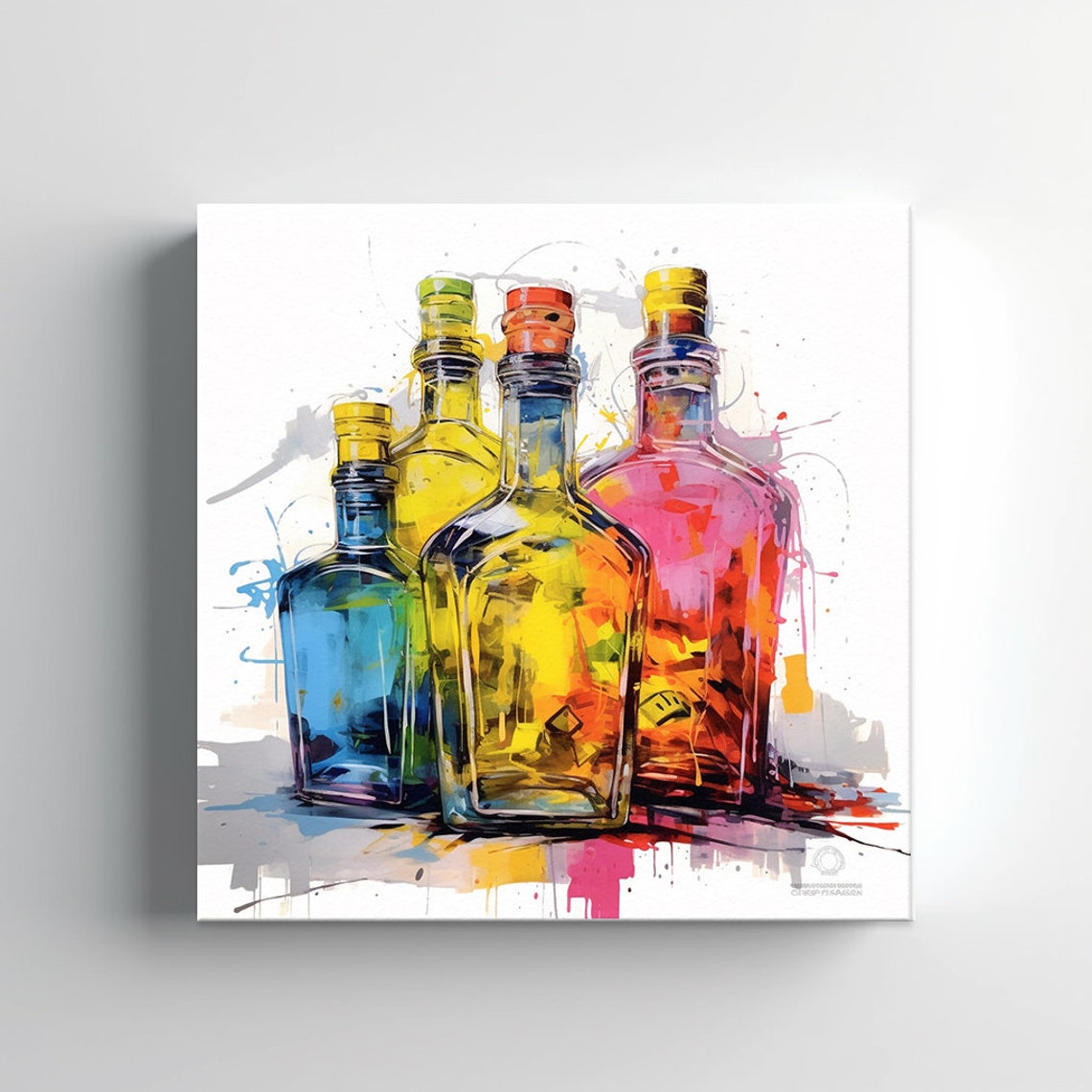 Colorful Liquor Bottles Watercolor Kitchen Bar Wall Art Print - Image 3