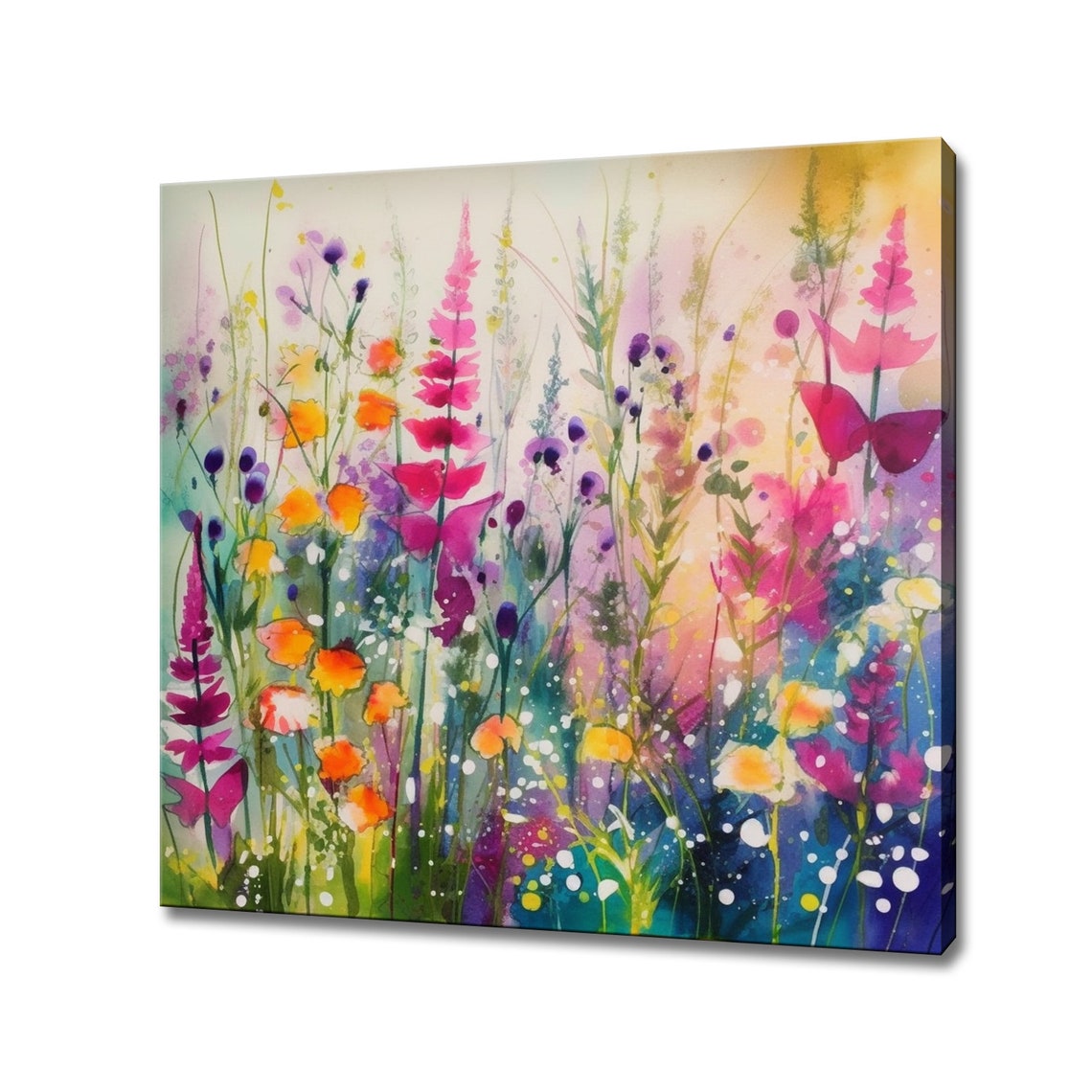 Pastel Wildflower Watercolor Lupine Spires Buttercups Meadow Poster