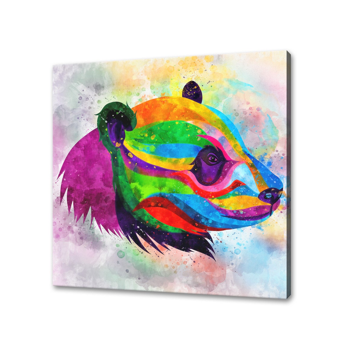 Giant Panda Rainbow Watercolor Abstract Head Profile Splash Poster