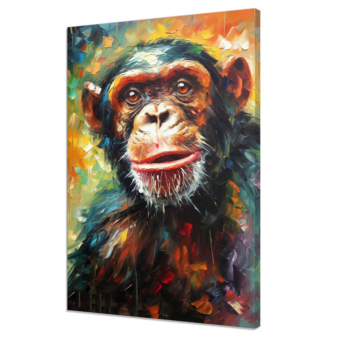 Colorful Chimpanzee Portrait Bold Oil Painting Style Animal Wall Art
