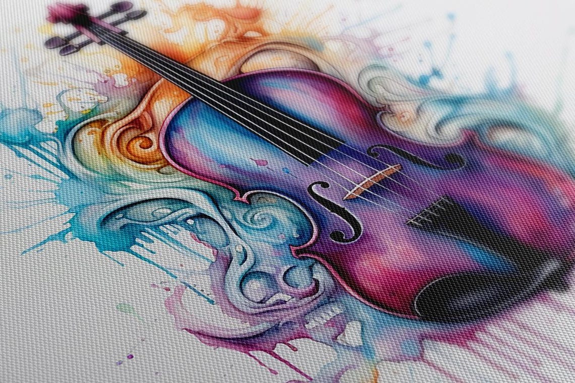 Purple Violin Watercolor Paint Splatter Music Instrument Art Poster - Image 3