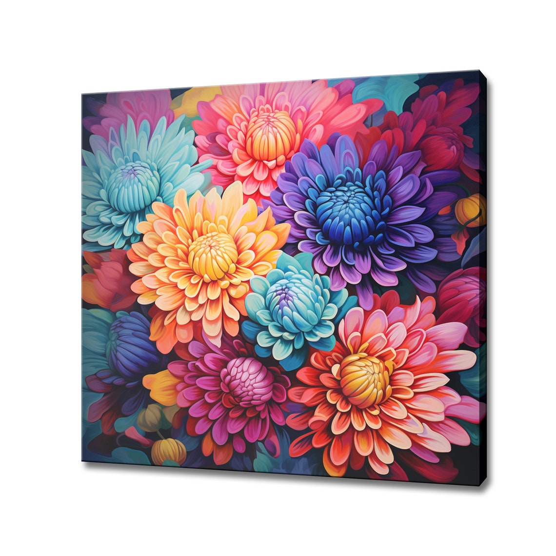 Rainbow Chrysanthemum Flowers Dense Bloom Colorful Floral Art Poster