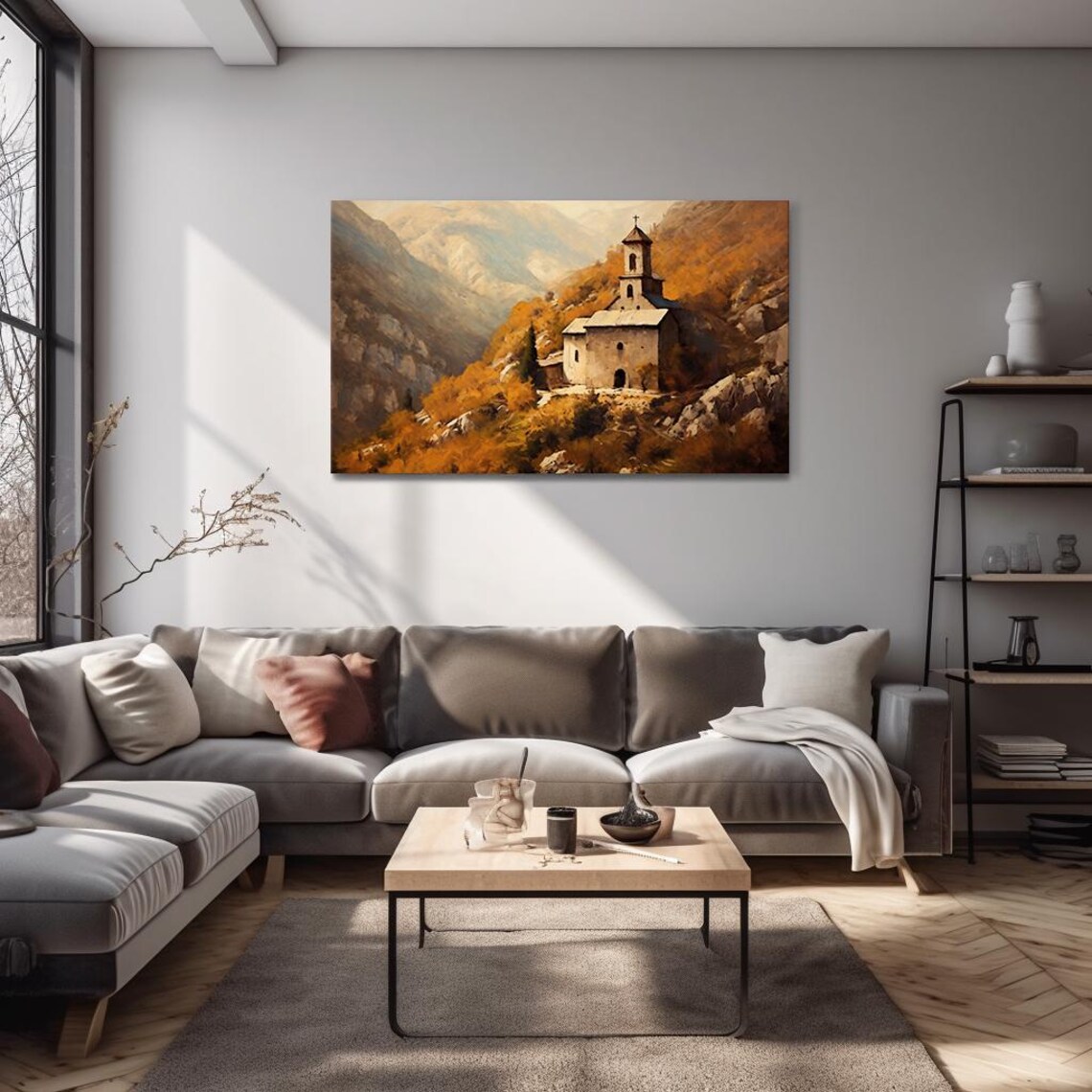 Church On The Hill Autumn Vintage Landscape Painting Style Print Farmhouse Decor Art Picture Wall Hanging Fine Art Print - Image 4