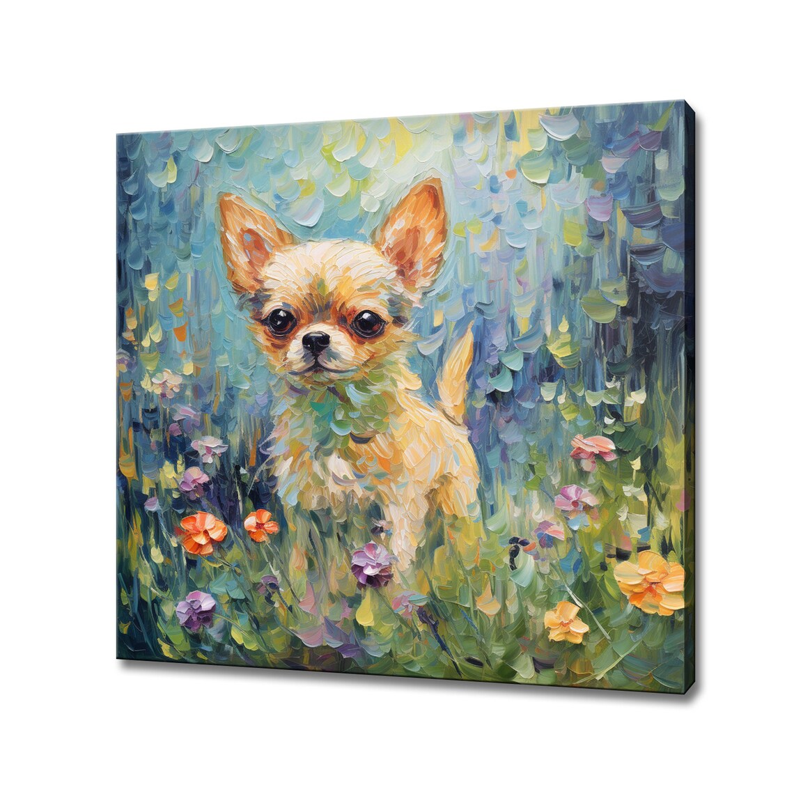 Chihuahua Puppy In Colorful Wildflowers Sweet Portrait Art Poster