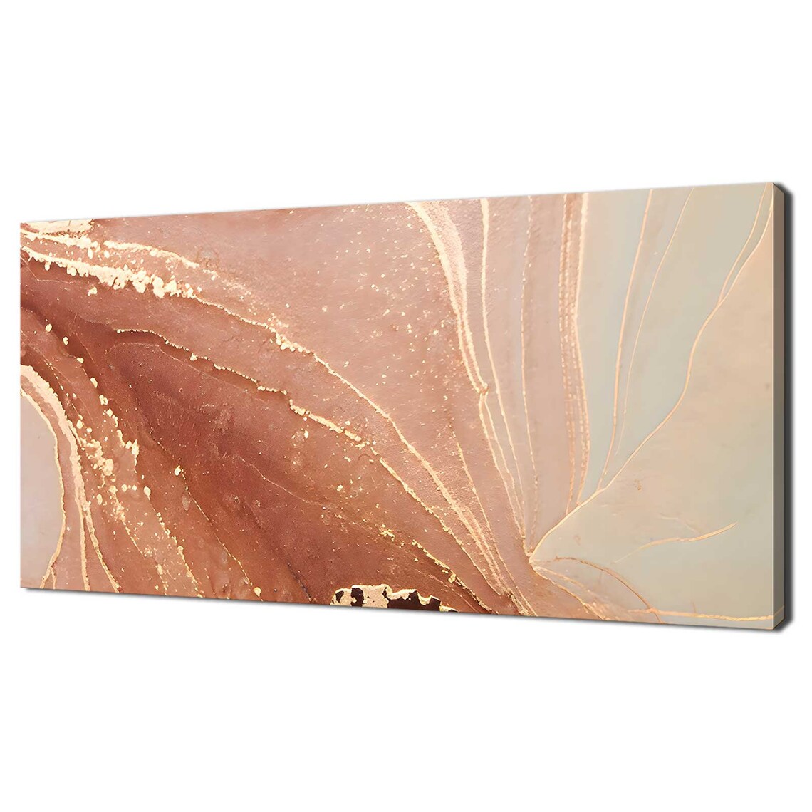 Coral Gold Marble Ink Swirls Beige Abstract Modern Art Elegant Print