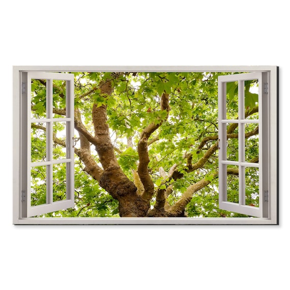 Oak Oak Tree Brunches Window View Window Frame Style Modern Design Home Decor Print Wall Art Picture Ready To Hang