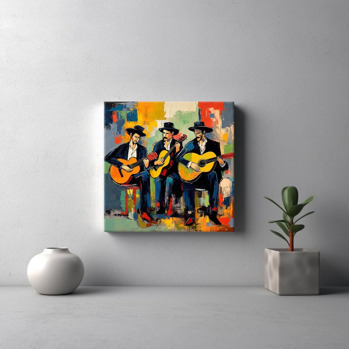 Three Guitar Players Flamenco Musicians Colorful Painting Music Poster - Image 3