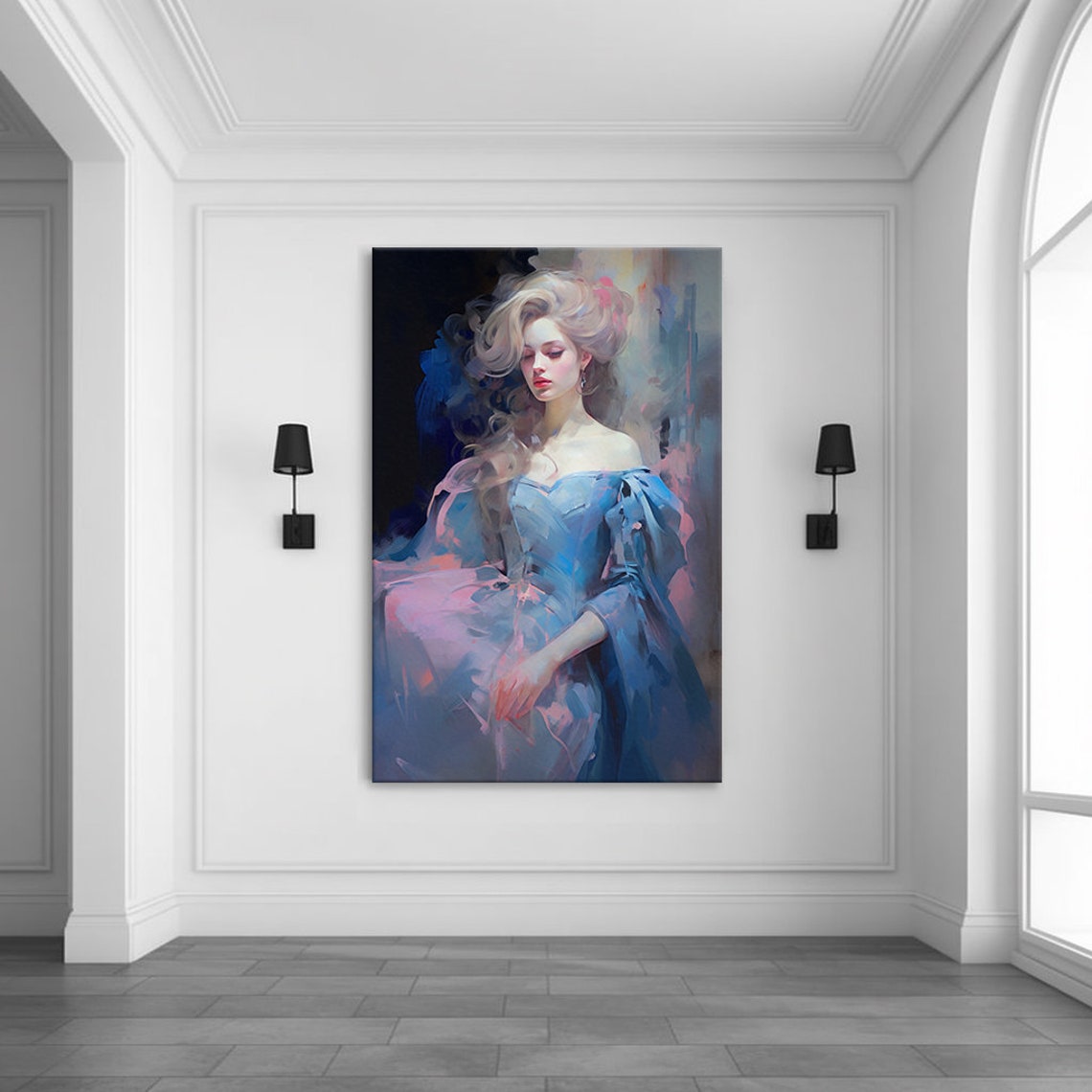 Elegant Lady in Blue Pink Pastel Victorian Gown Soft Beauty Poster - Image 3