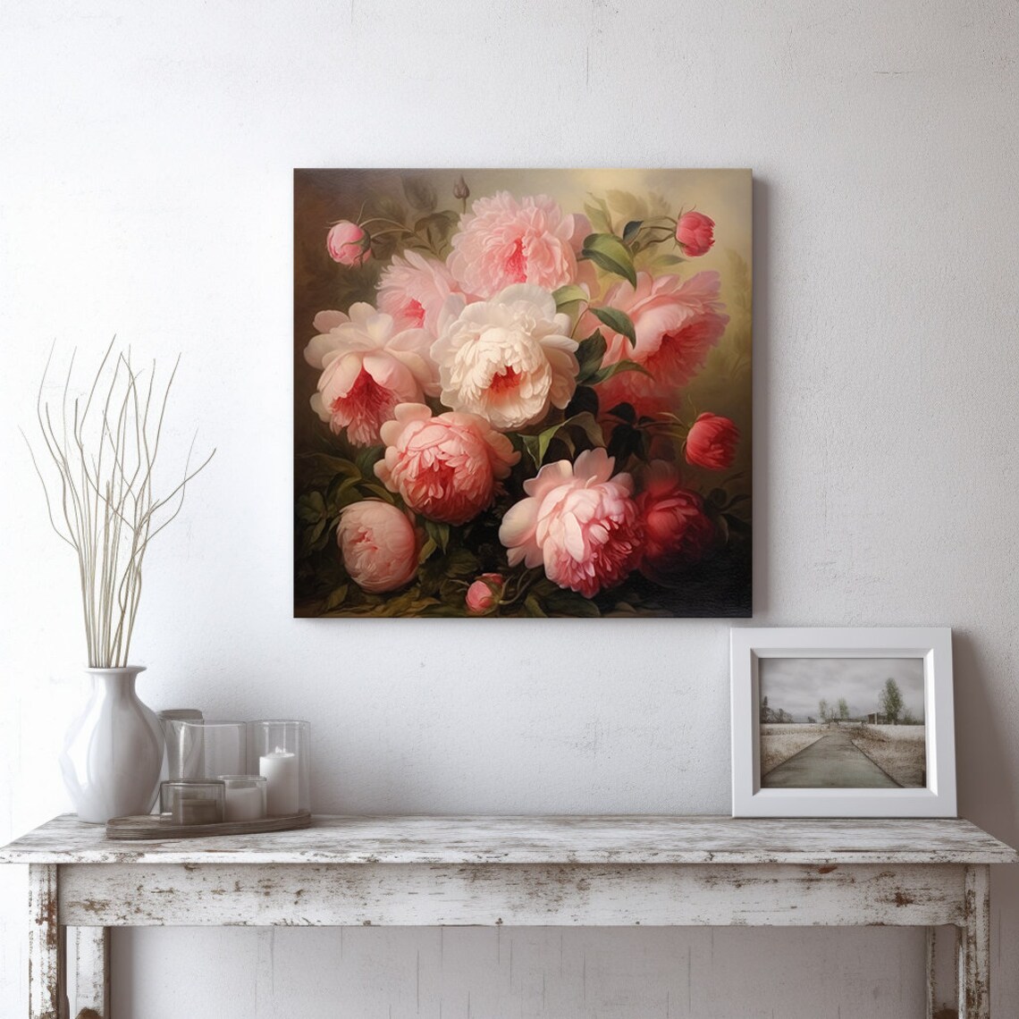 Pink And White Peony Bouquet Vintage Botanical Floral Art Print - Image 2