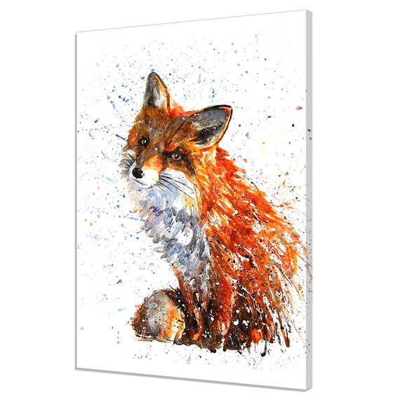 Red Fox Watercolor Splatter Art Print Vibrant Woodland Animal Portrait Poster