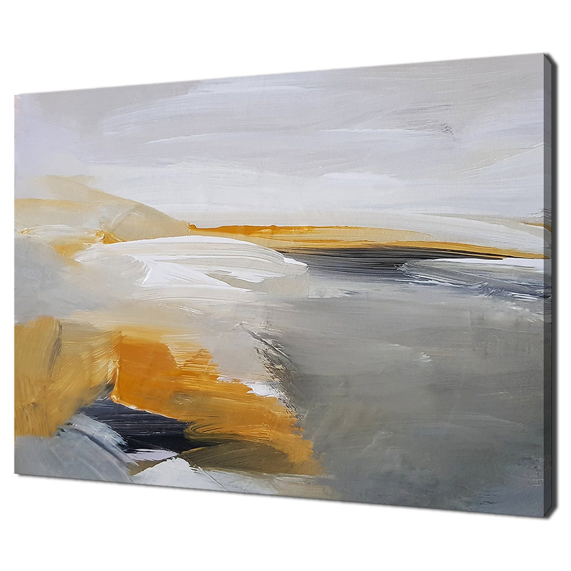 Grey Orange White Abstract Brushstroke Painting Soft Modern Wall Art