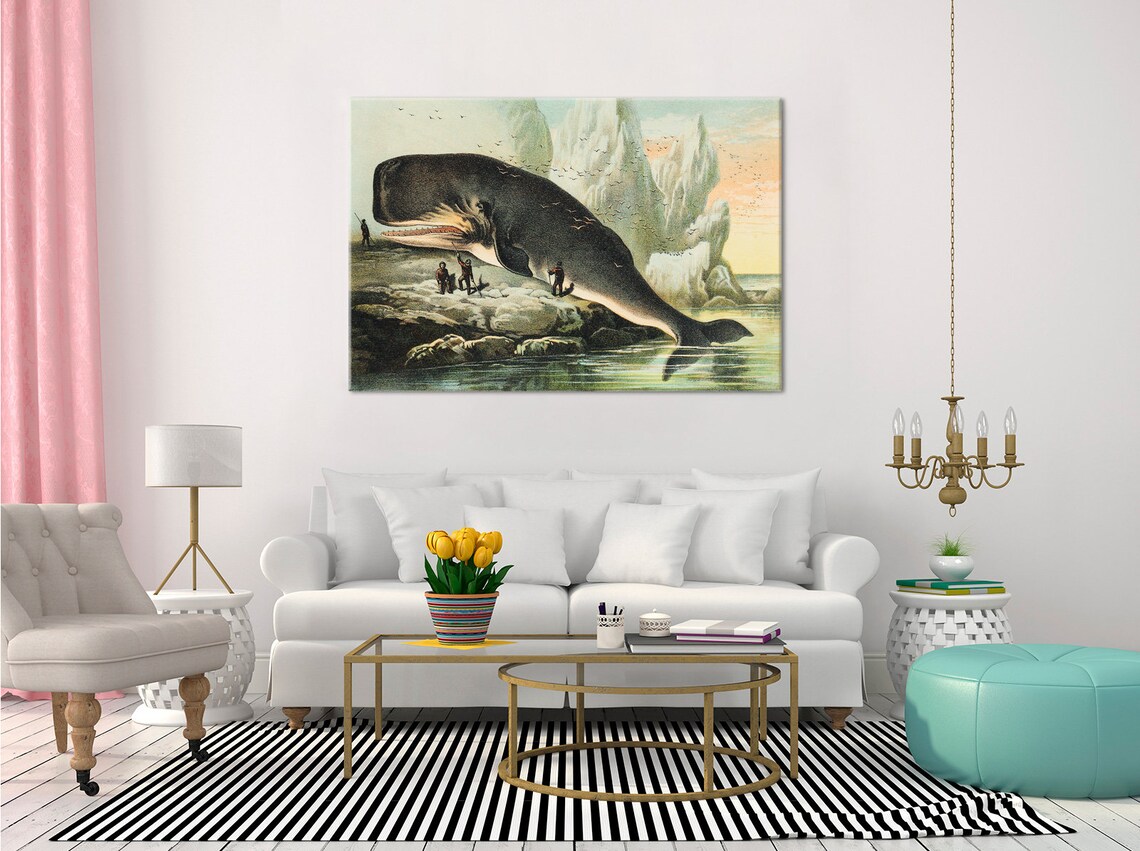 Vintage Sperm Whale 1880 Naturalist Illustration Arctic Hunt Chromolithograph Print - Image 2