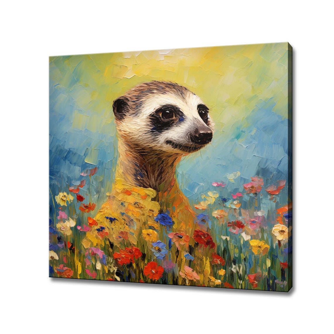 Meerkat In Flowers Animal Print Gift For Meerkat Lover Colourful Meerkat Portrait Painting Print Meerkat Pet Wall Art