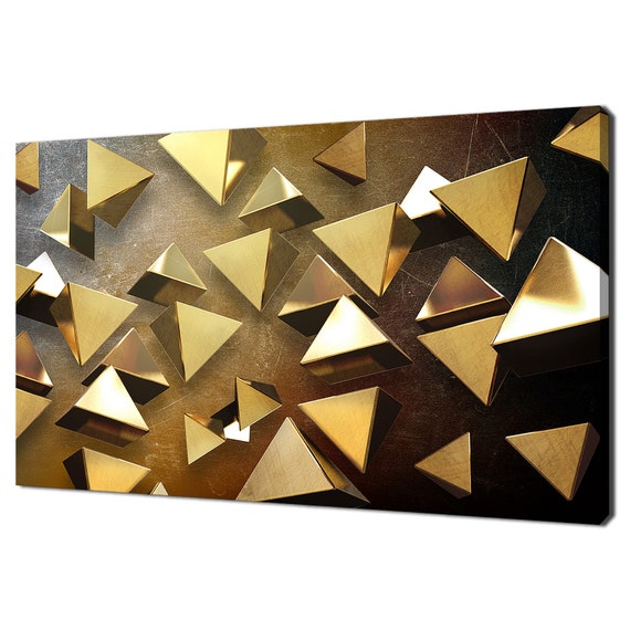 Golden Triangular Geometric Pyramids Minimalism Abstract Modern Design Print Wall Art Picture